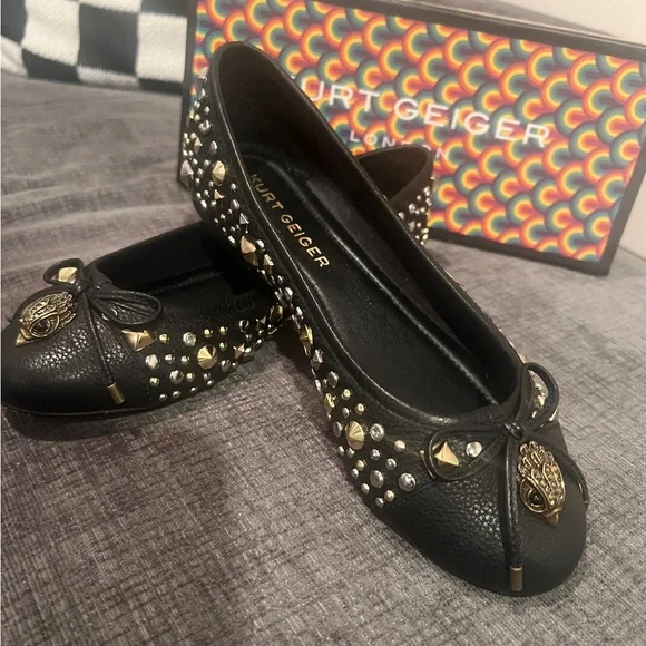 Kurt Geiger London Eagle Ballerina black slip in flats Size 7.5 Us - Picture 1 of 9